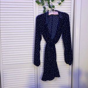 Chic polka dot wrap tie dress